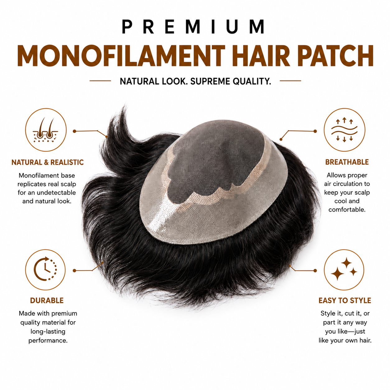 Monofilament Hair Toupee for Men | Breathable Base | Real Human Hair | Easy to Style