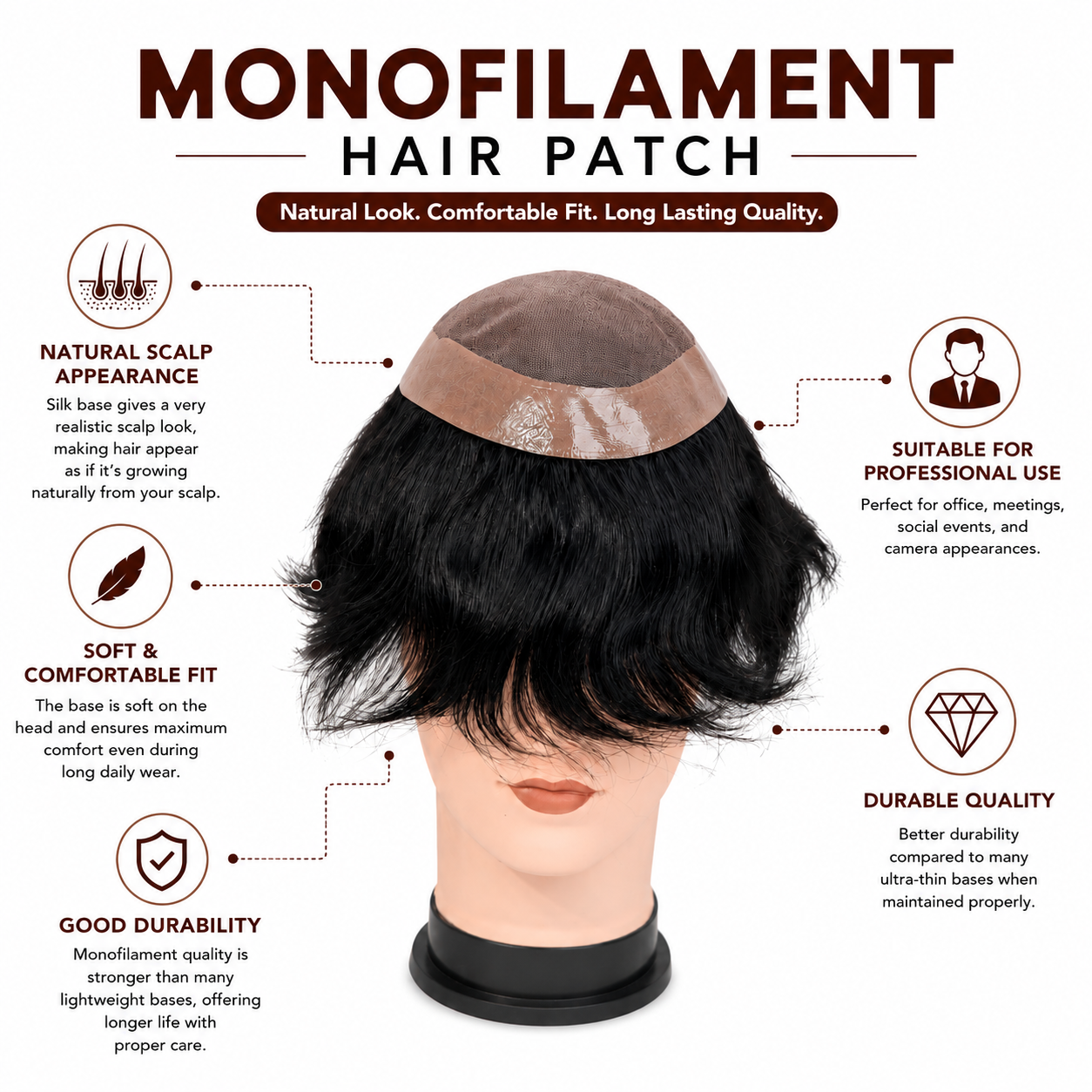 Hair Wig House Premium Lace with Poly Hair Patch for Men | 100% Human Hair Toupee | Natural Hairline | Breathable & Lightweight | Durable Hair Replacement System