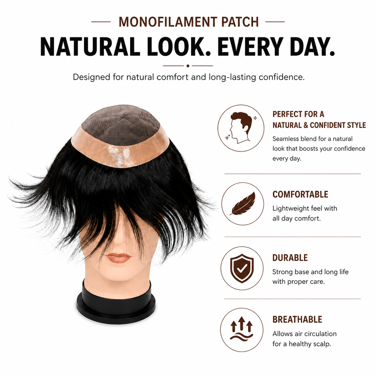 Hair Patch for Men | Natural Human Hair Wig | Breathable Full Coverage Hair Replacement System | Hair Wig House