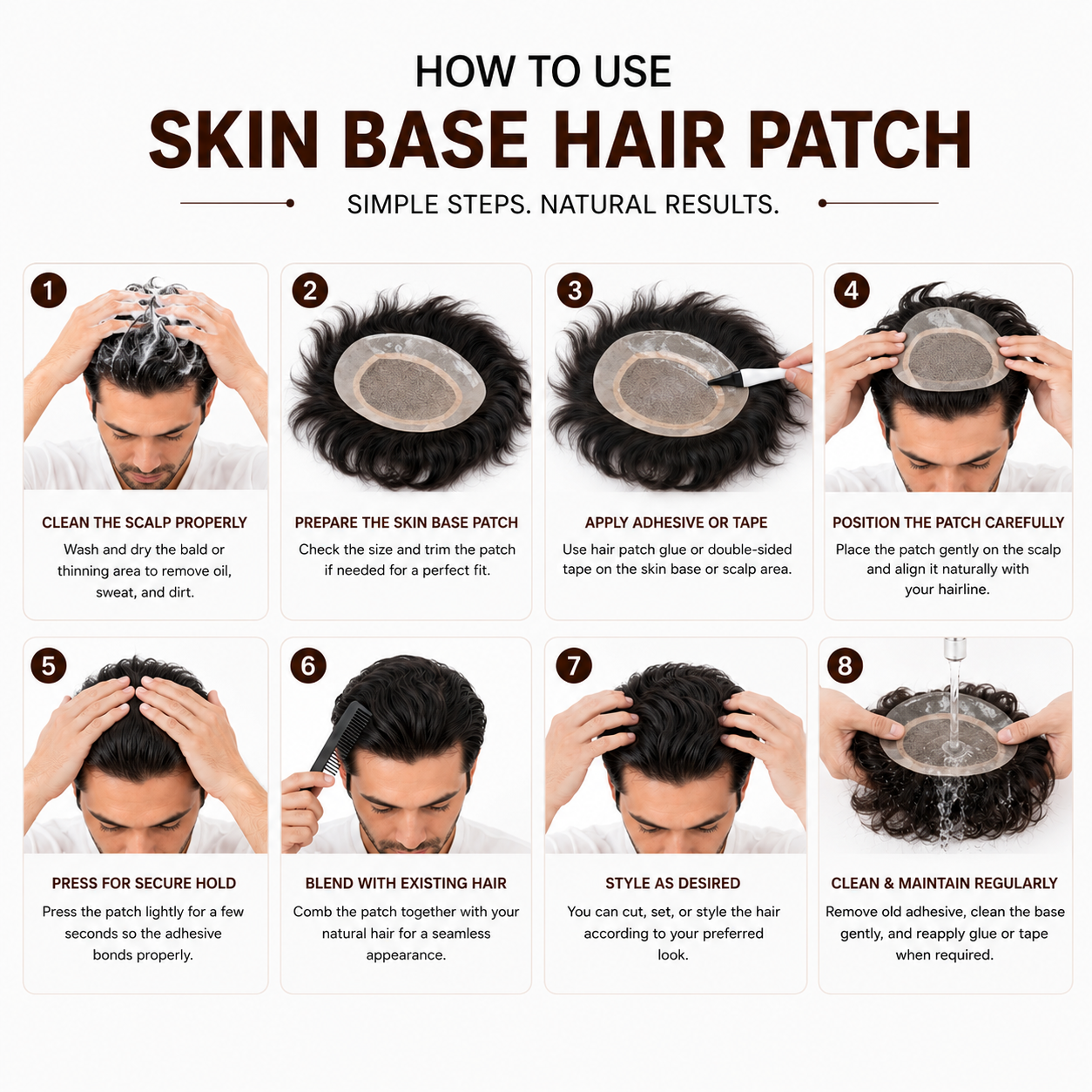 Premium Skin Base Hair Patch for Men | 100% Human Hair | Invisible Scalp Look | Freestyle Non-Surgical Hair Replacement Toupee