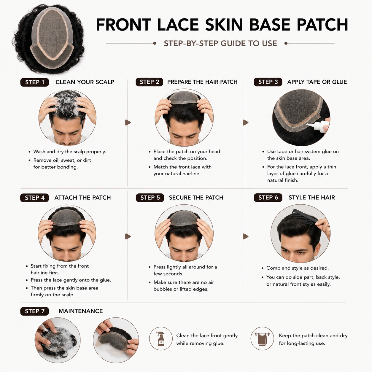 Front Lace Skin Base Hair Patch for Men | 100% Human Hair Toupee | Natural Hairline | Breathable & Undetectable Hair System