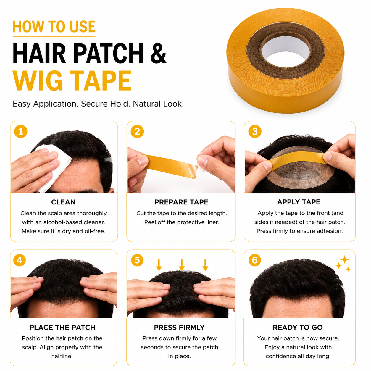 Yellow Cotton Double-Sided Hair Patch Tape | Skin-Friendly Adhesive Tape for Wigs & Patch | Easy to Apply & Remove