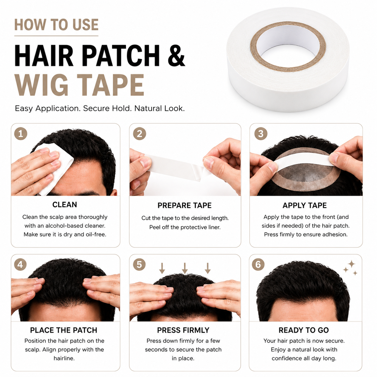 No Shine White Hair Patch & Wig Tape | 10–15 Days Strong Hold | Double-Sided Adhesive | Waterproof | Skin-Friendly