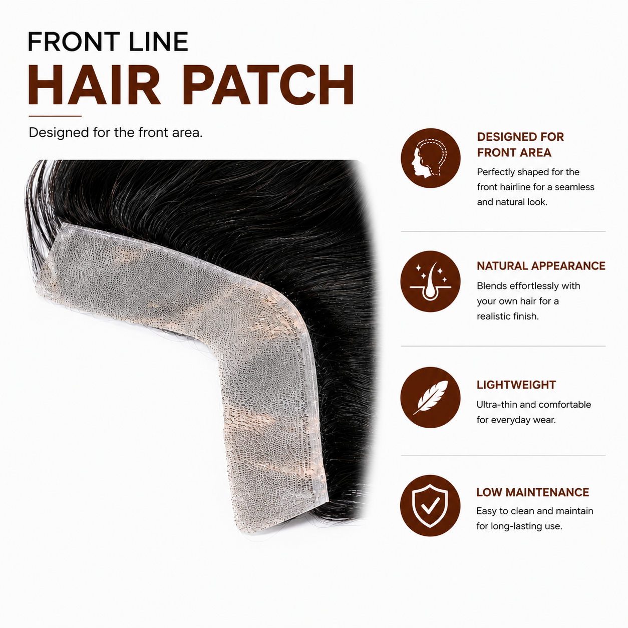 Frontal Hair Patch for Men | 100% Human Hair | Realistic Front Hairline for Receding Hairline