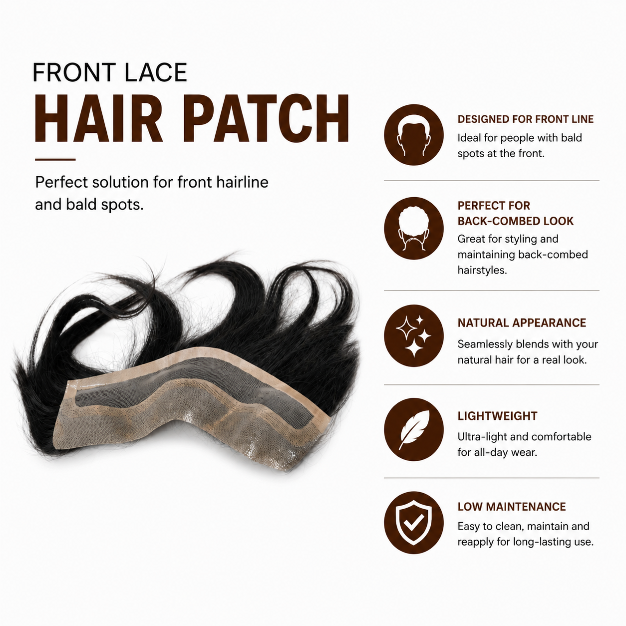 Premium Front Lace Hair Patch for Men | 100% Human Hair Invisible Hairline Hair System | Natural Looking Breathable Lace Toupee | Hair Wig House