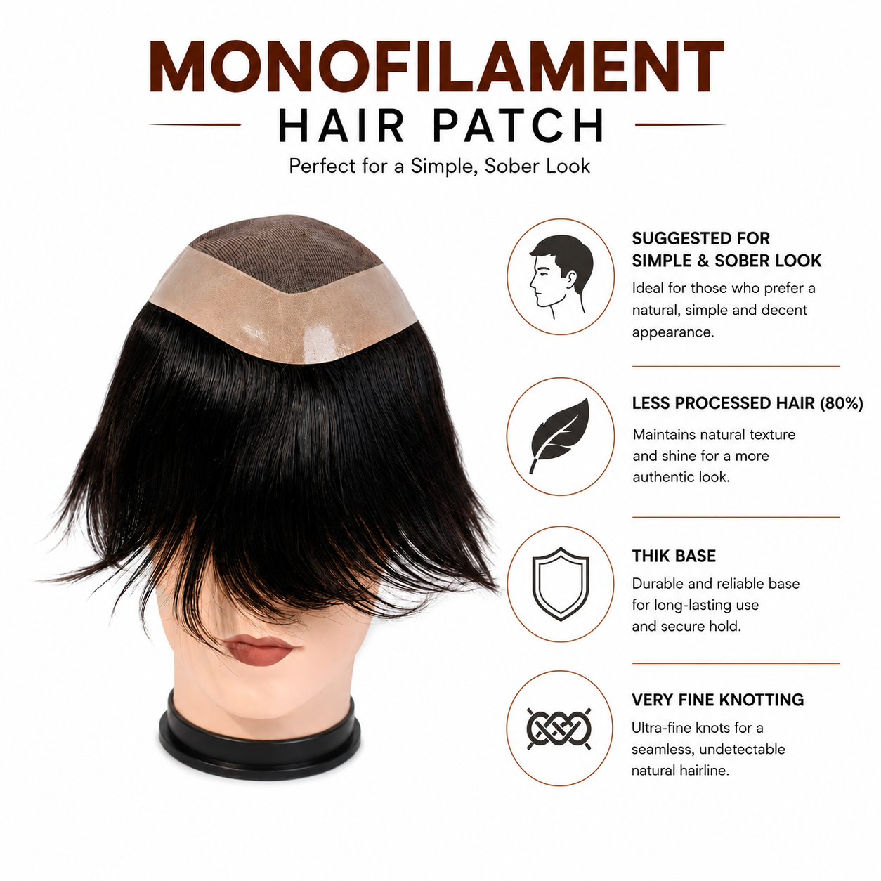 Natural Human Hair Toupee | Breathable Monofilament Base | Durable Non-Surgical Hair Replacement System | Hair Wig House