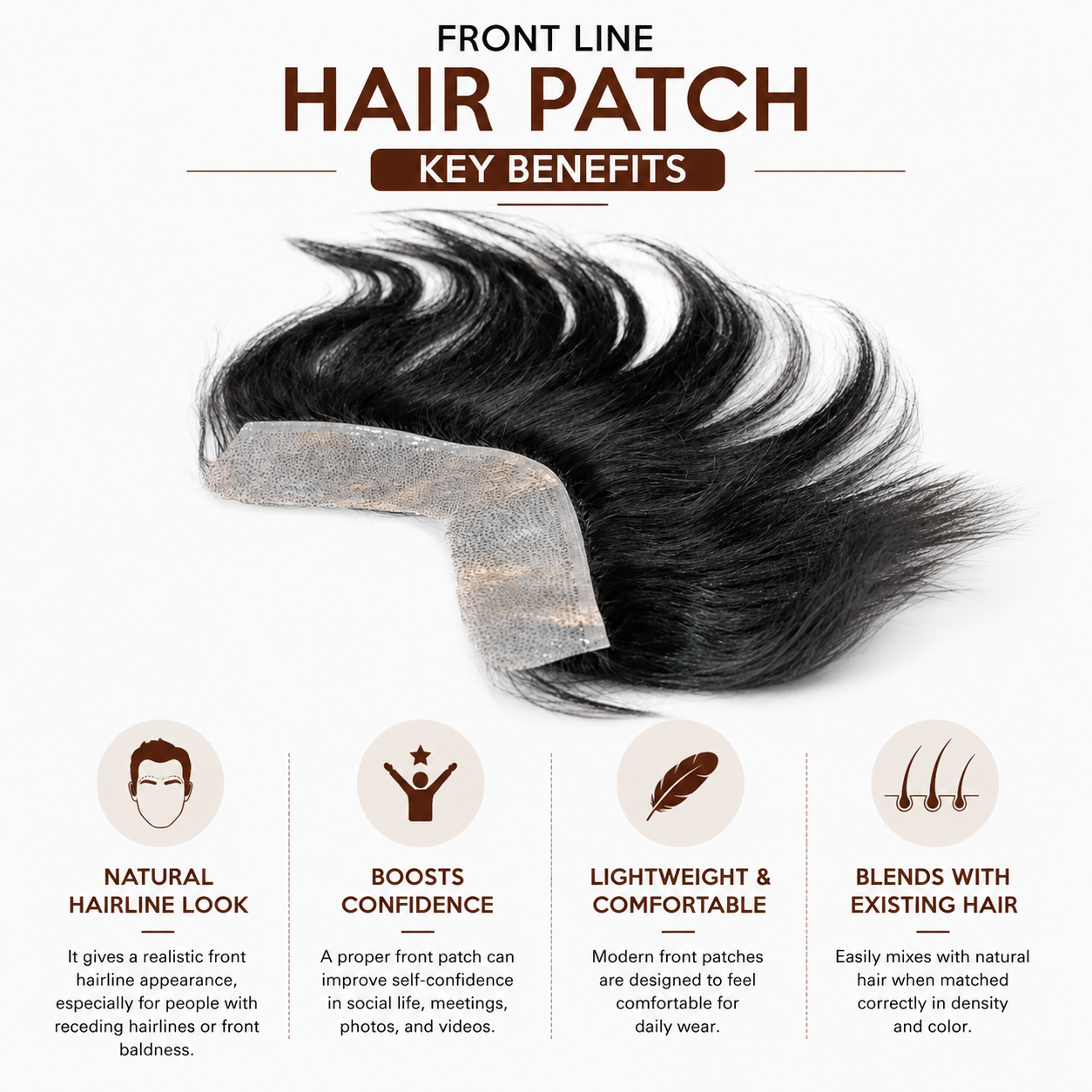 Frontal Hair Patch for Men | 100% Human Hair | Realistic Front Hairline for Receding Hairline