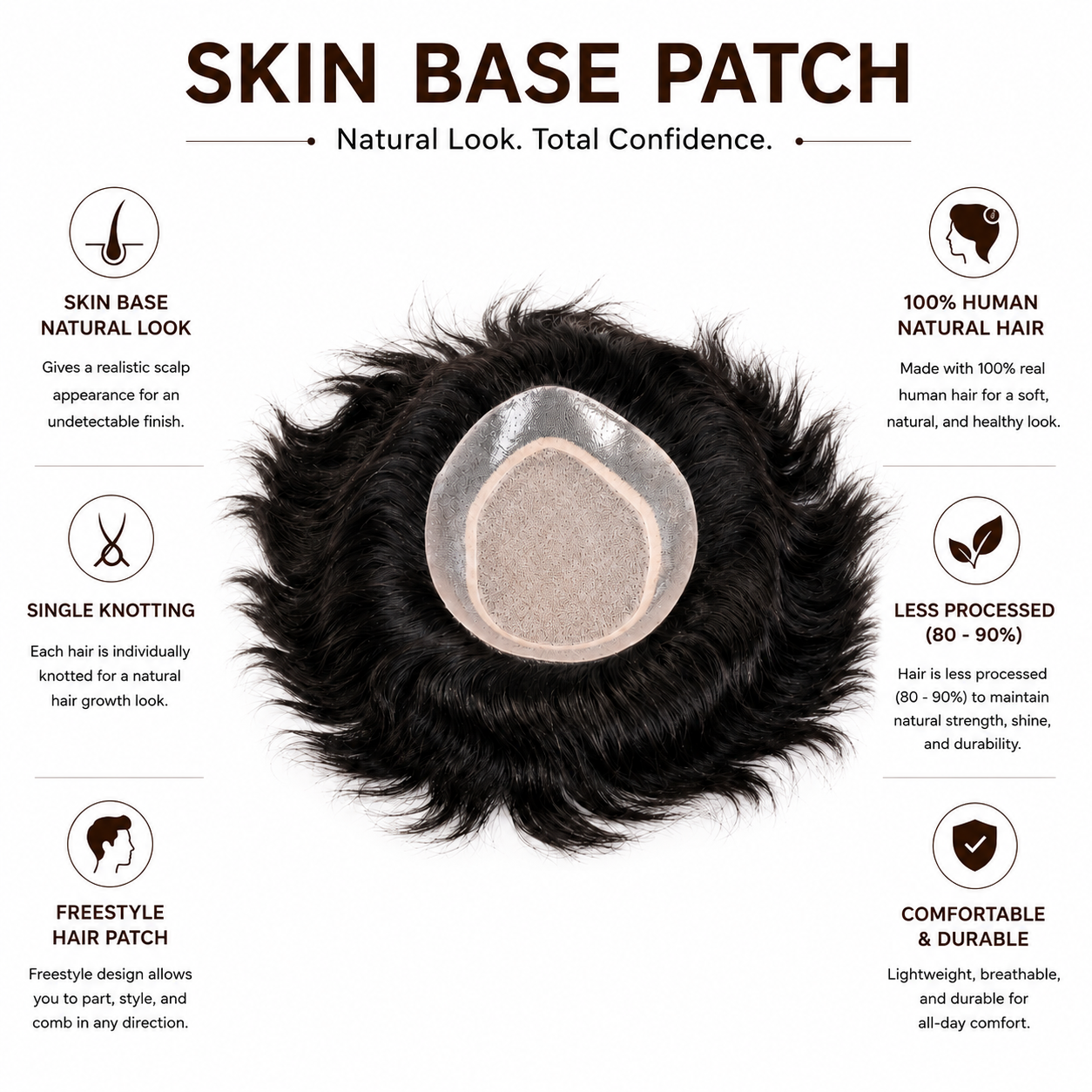 Hair Wig House Premium Skin Base Hair Patch for Men | 100% Human Hair | Natural Scalp Look | Freestyle Hair System | Single Knotting | Breathable & Durable Toupee