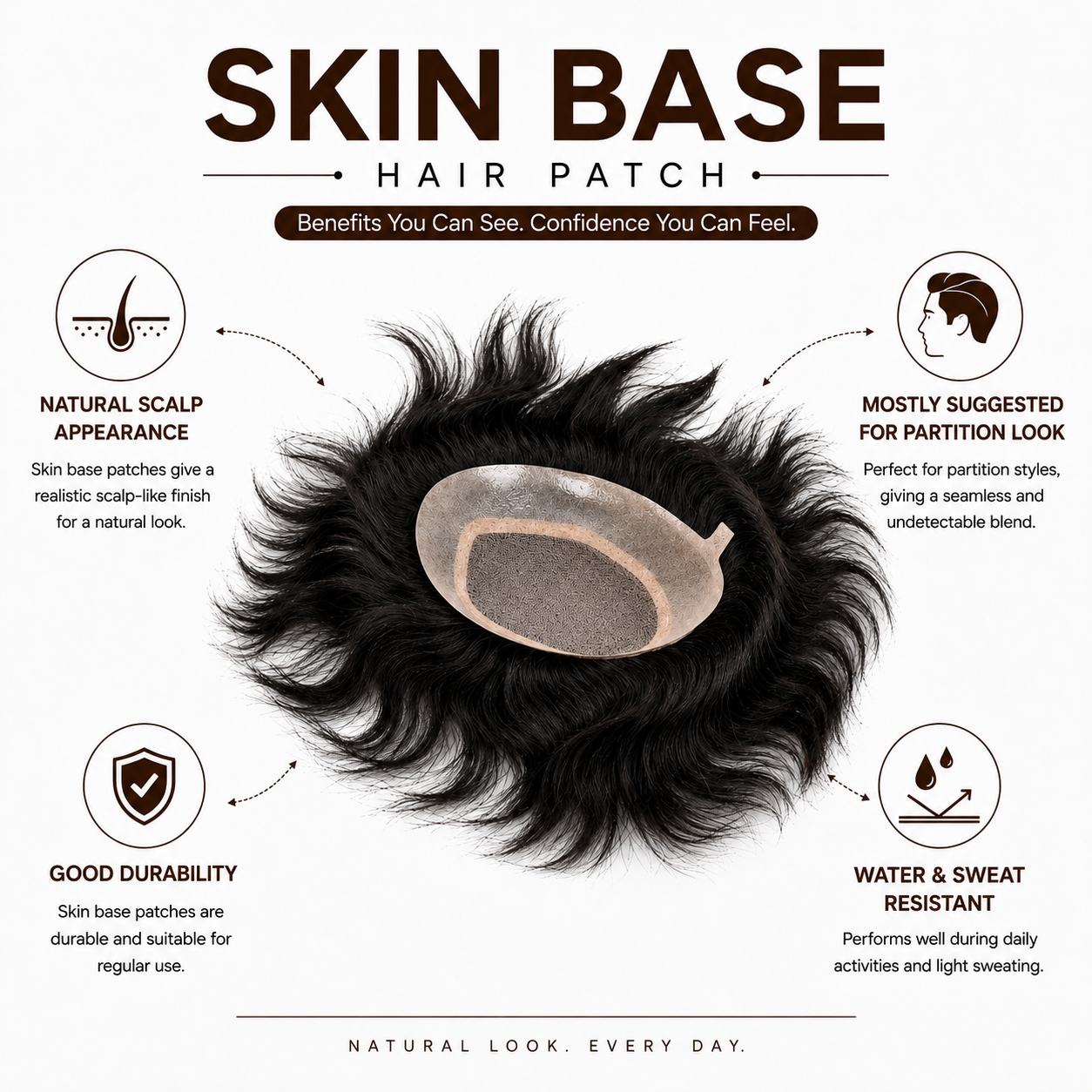 Premium Skin Base Hair Patch for Men | 100% Human Hair | Invisible Scalp Look | Freestyle Non-Surgical Hair Replacement Toupee