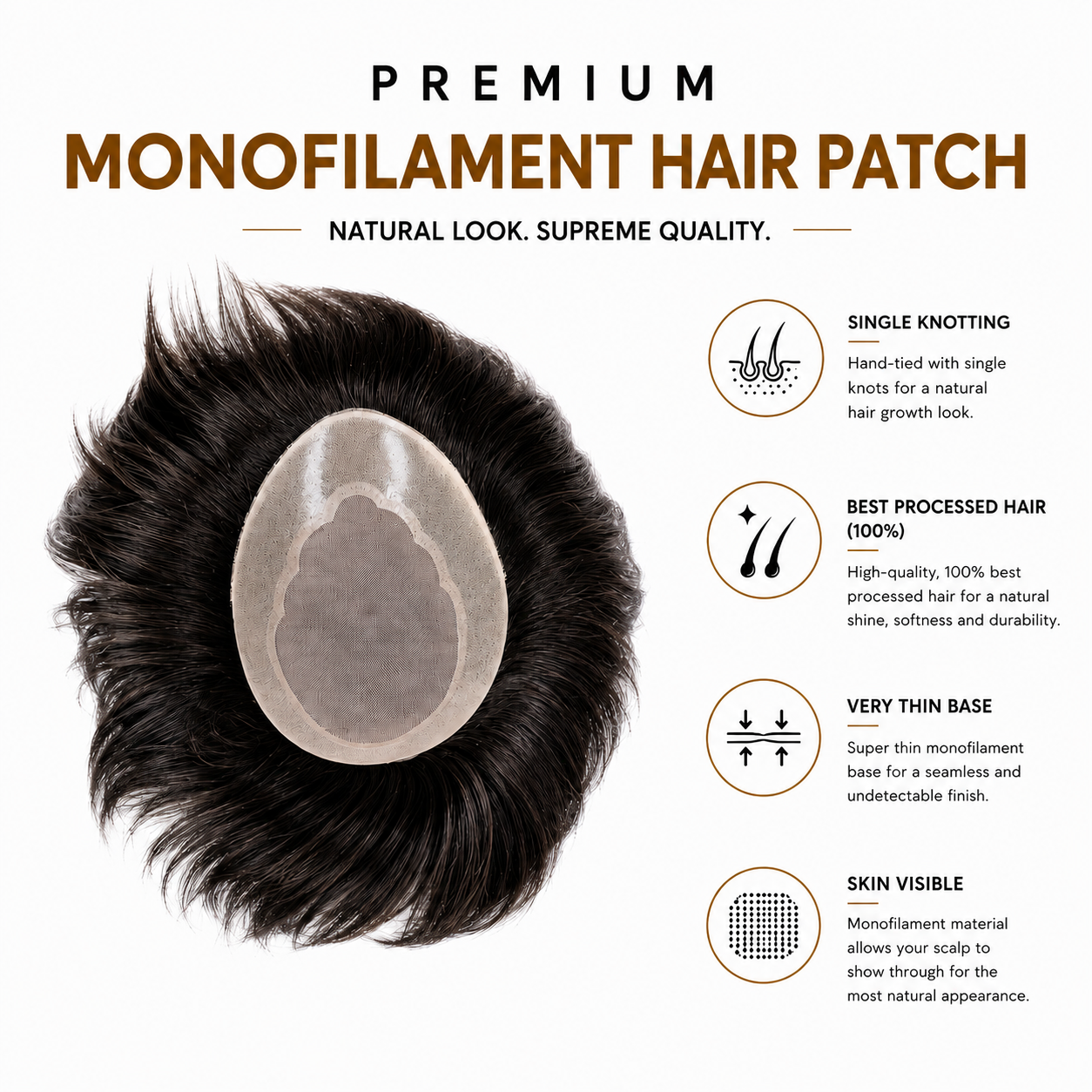 Monofilament Hair Toupee for Men | Breathable Base | Real Human Hair | Easy to Style