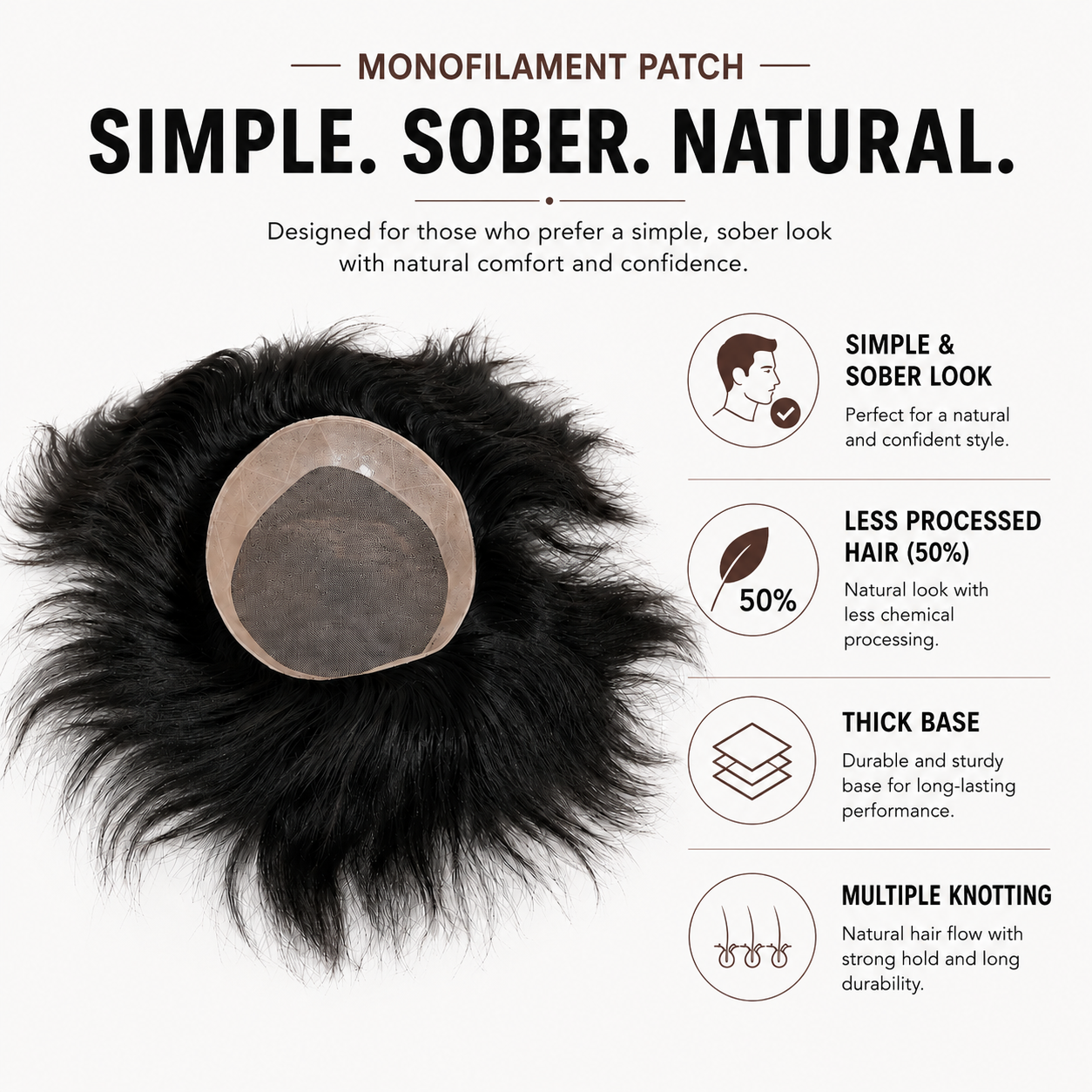 Hair Patch for Men | Natural Human Hair Wig | Breathable Full Coverage Hair Replacement System | Hair Wig House