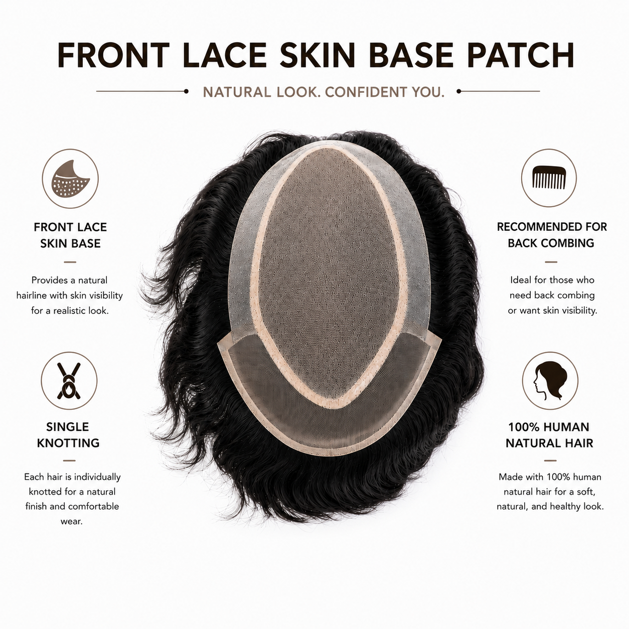 Front Lace Skin Base Hair Patch for Men | 100% Human Hair Toupee | Natural Hairline | Breathable & Undetectable Hair System