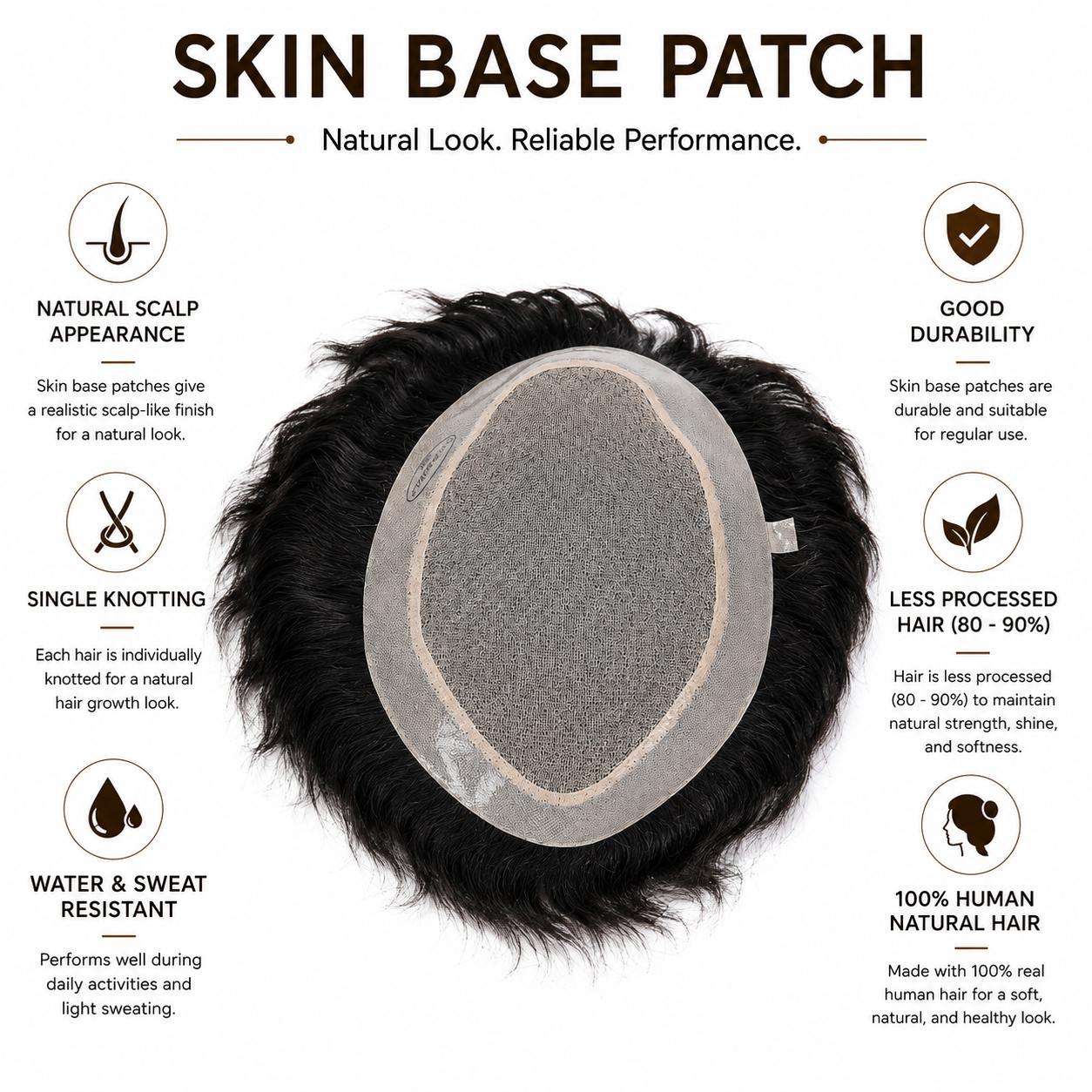 Men's Premium Skin Base Hair Patch for Men | 100% Human Hair | Single Knotting | Natural Scalp Look | Freestyle Styling | Lightweight & Breathable Hair System