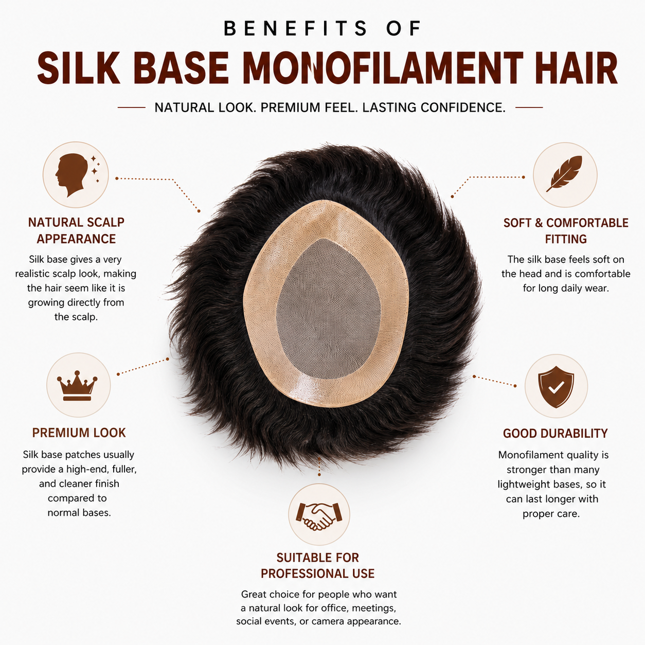 Premium Silk Base Monofilament Hair Patch for Men | 100% Human Hair | Natural Scalp Look | Breathable & Lightweight Toupee