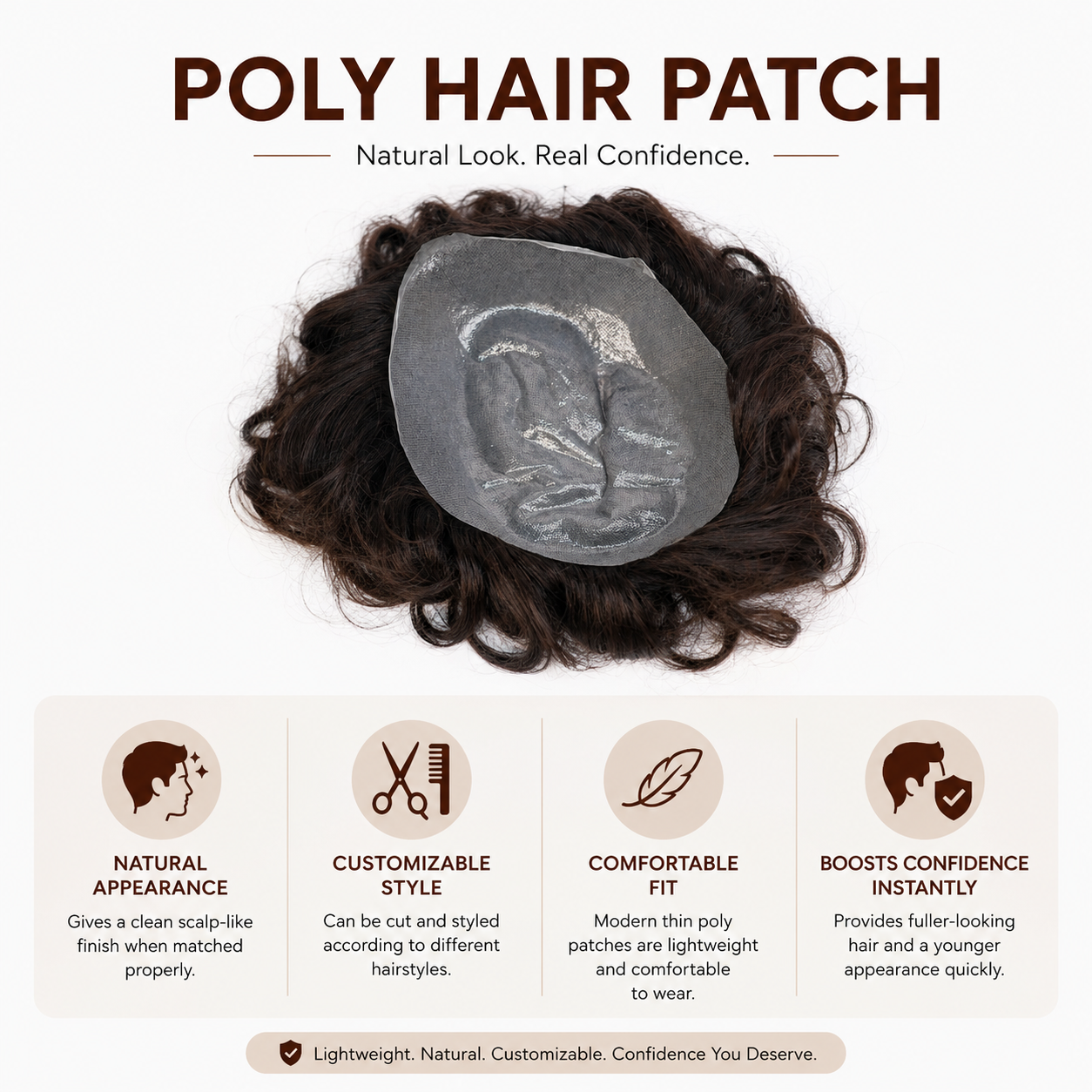 Ultra Thin Poly Hair Patch for Men | Natural Human Hair Toupee | Invisible Skin Base Hair Replacement System