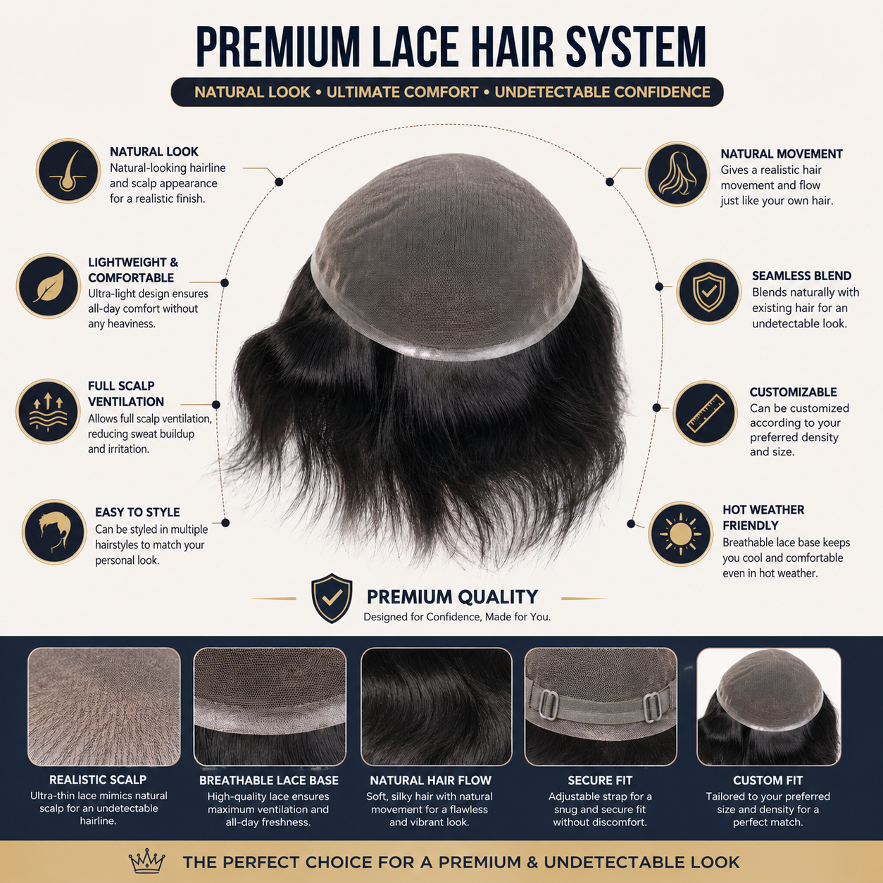 Men's Full Lace Hair Patch | Premium Human Hair Wig | Lightweight, Breathable & Easy to Style