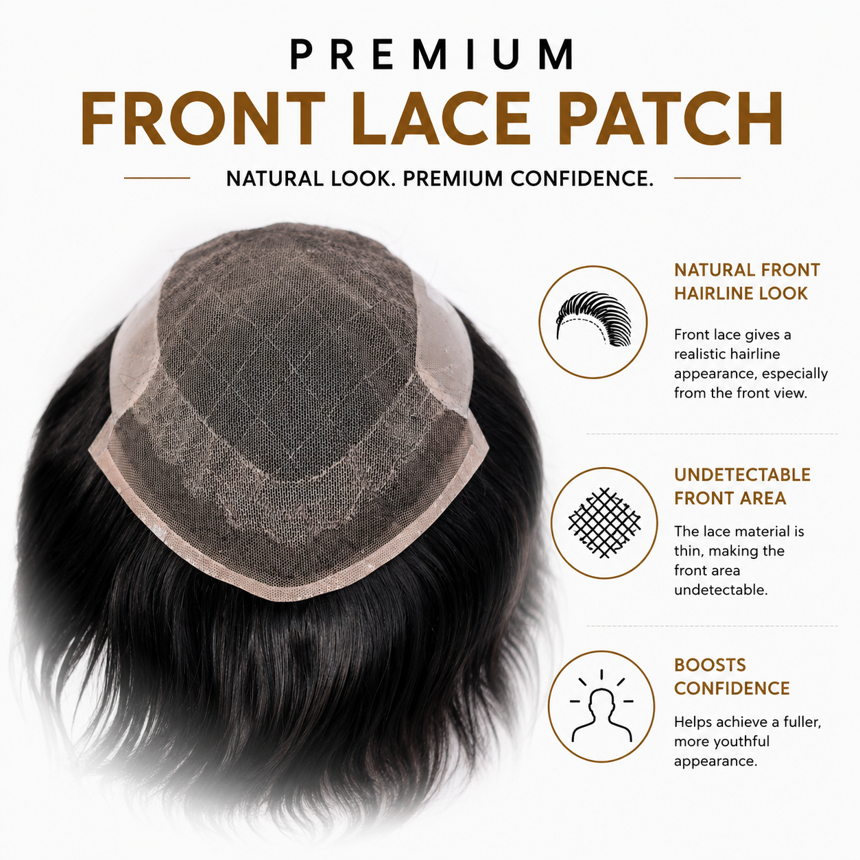 Men's Premium Front Lace Hair Patch | 100% Human Hair | Undetectable Front Hairline | Breathable Lace Patch
