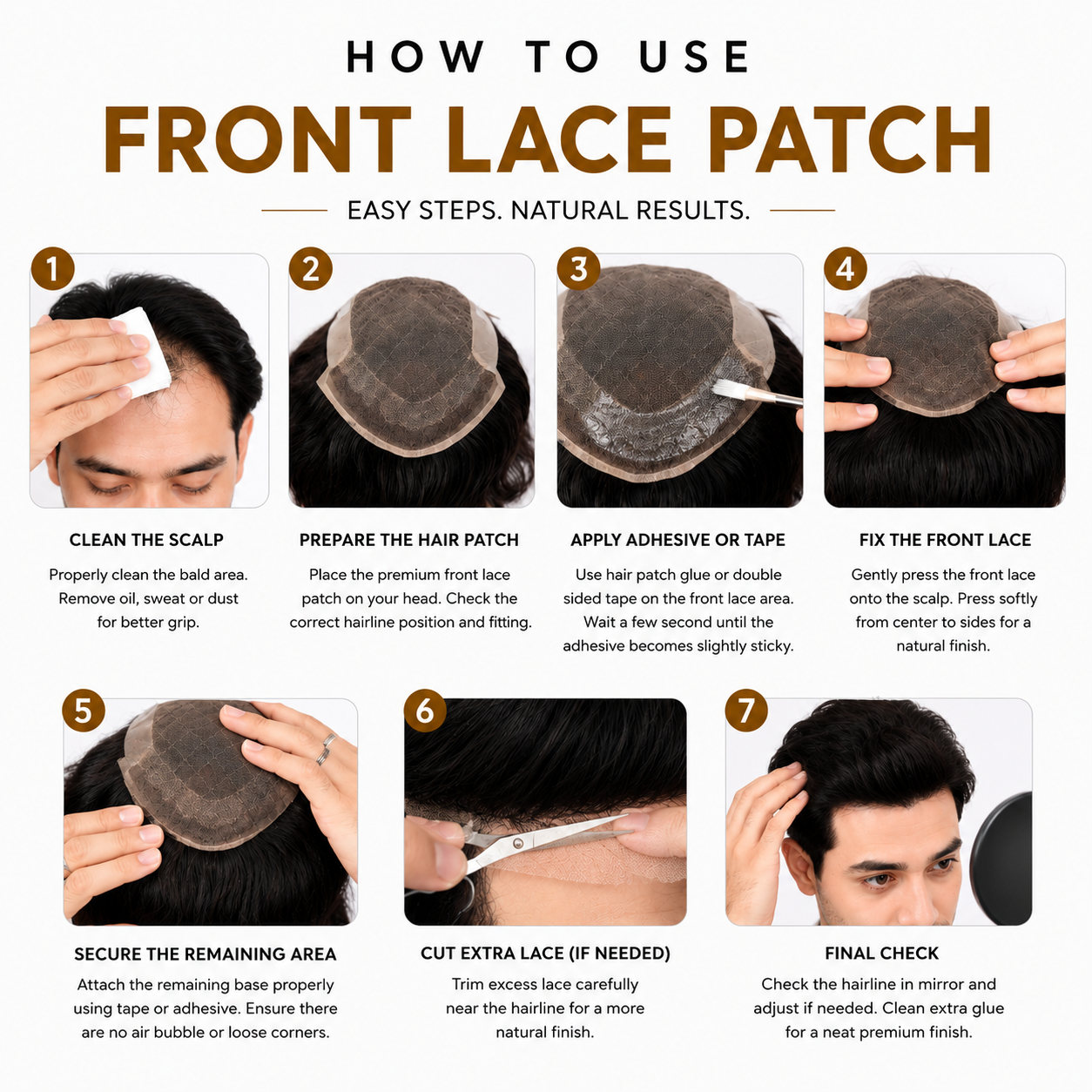 Men's Premium Front Lace Hair Patch | 100% Human Hair | Undetectable Front Hairline | Breathable Lace Patch