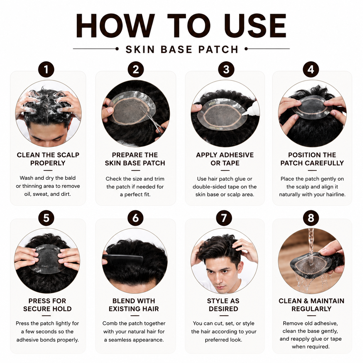 Hair Wig House Premium Skin Base Hair Patch for Men | 100% Human Hair | Natural Scalp Look | Freestyle Hair System | Single Knotting | Breathable & Durable Toupee