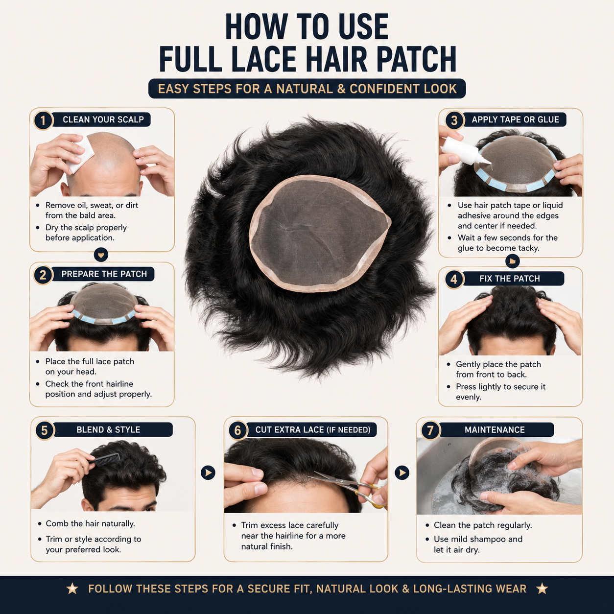 Men's Full Lace Hair Patch | Premium Human Hair Wig | Lightweight, Breathable & Easy to Style