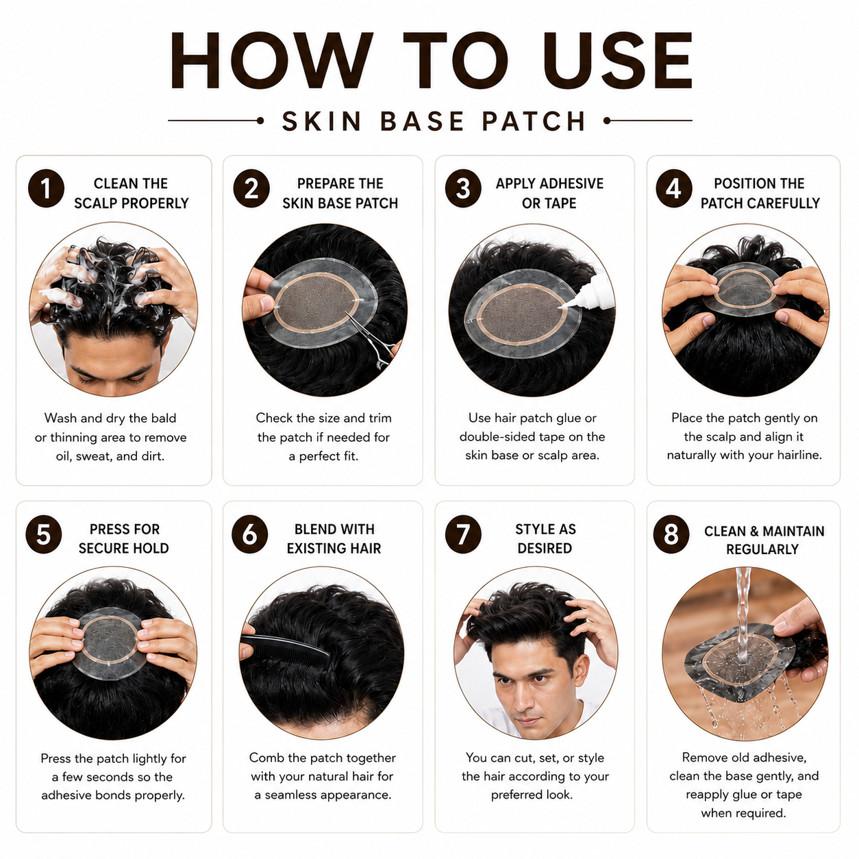 Men's Premium Skin Base Hair Patch for Men | 100% Human Hair | Single Knotting | Natural Scalp Look | Freestyle Styling | Lightweight & Breathable Hair System