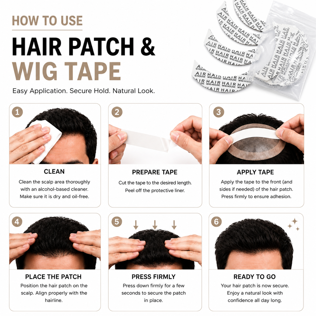 No-Shine Tape Strips 36pcs For Hair Patch & Wig Tape | 10–15 Days Strong Hold | Double-Sided Adhesive | Waterproof | Skin-Friendly